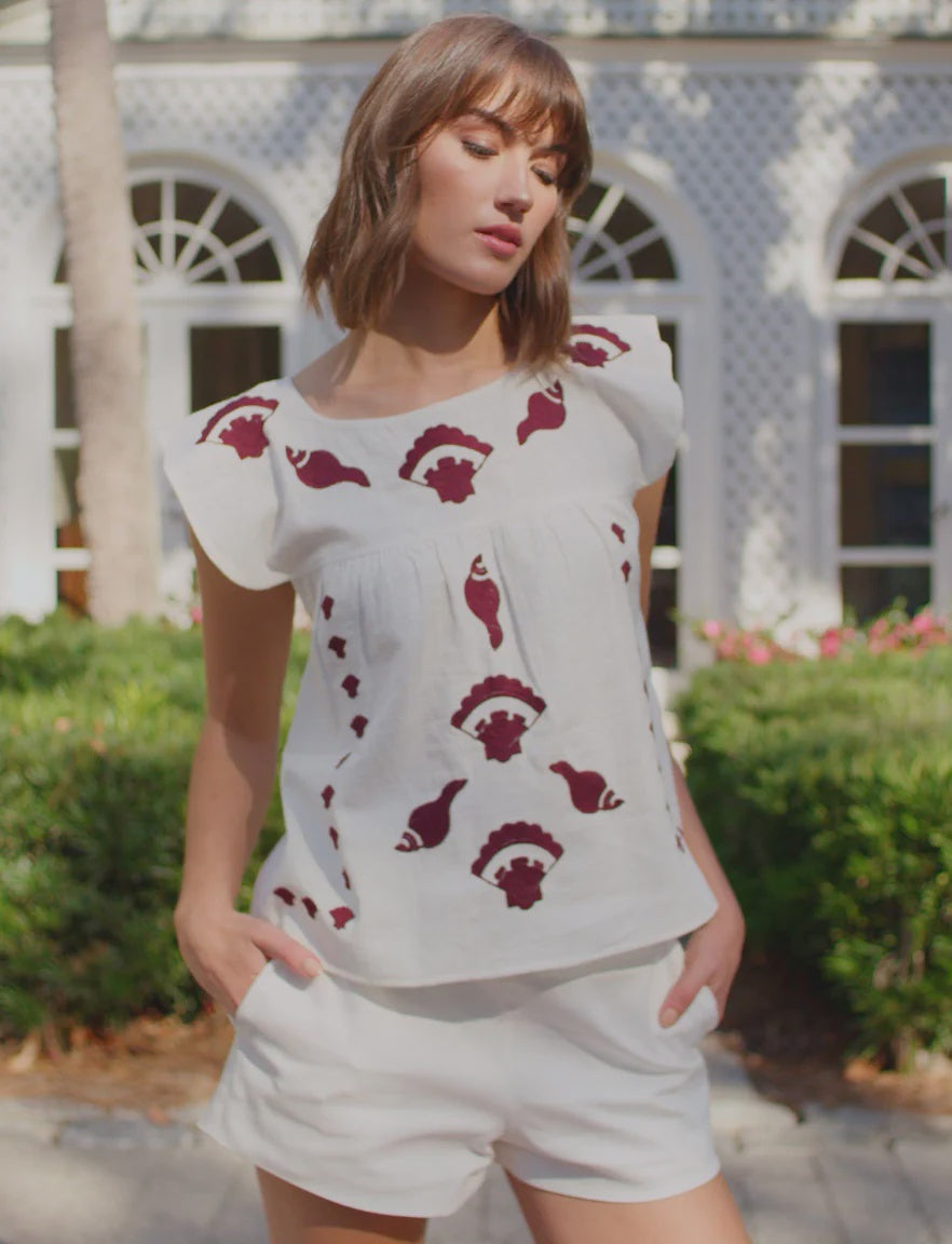 Seashell Embroidered Top