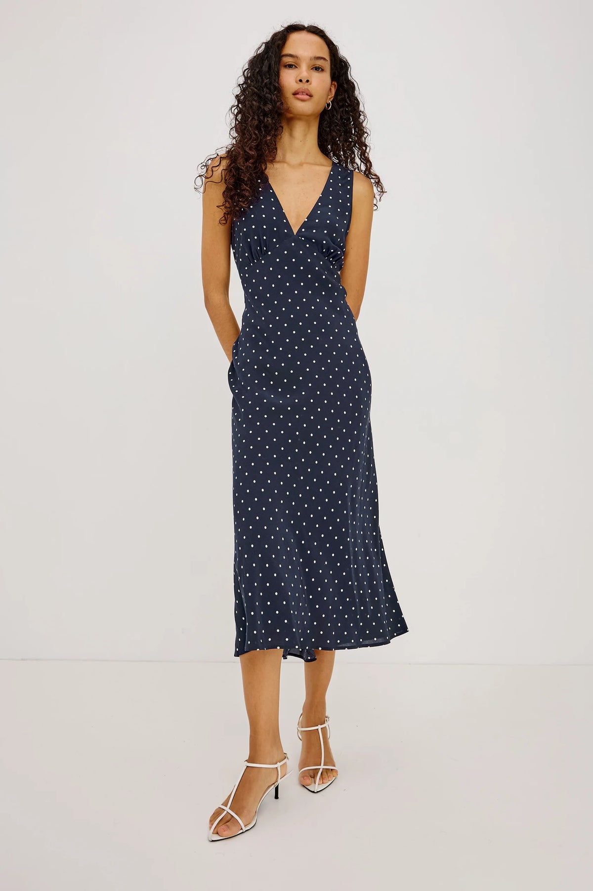 Audrina Dress in Navy Polka Dots