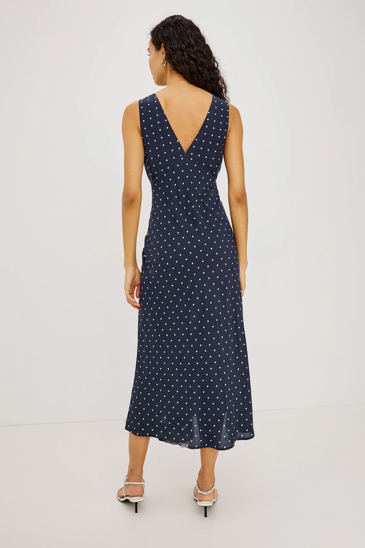 Audrina Dress in Navy Polka Dots