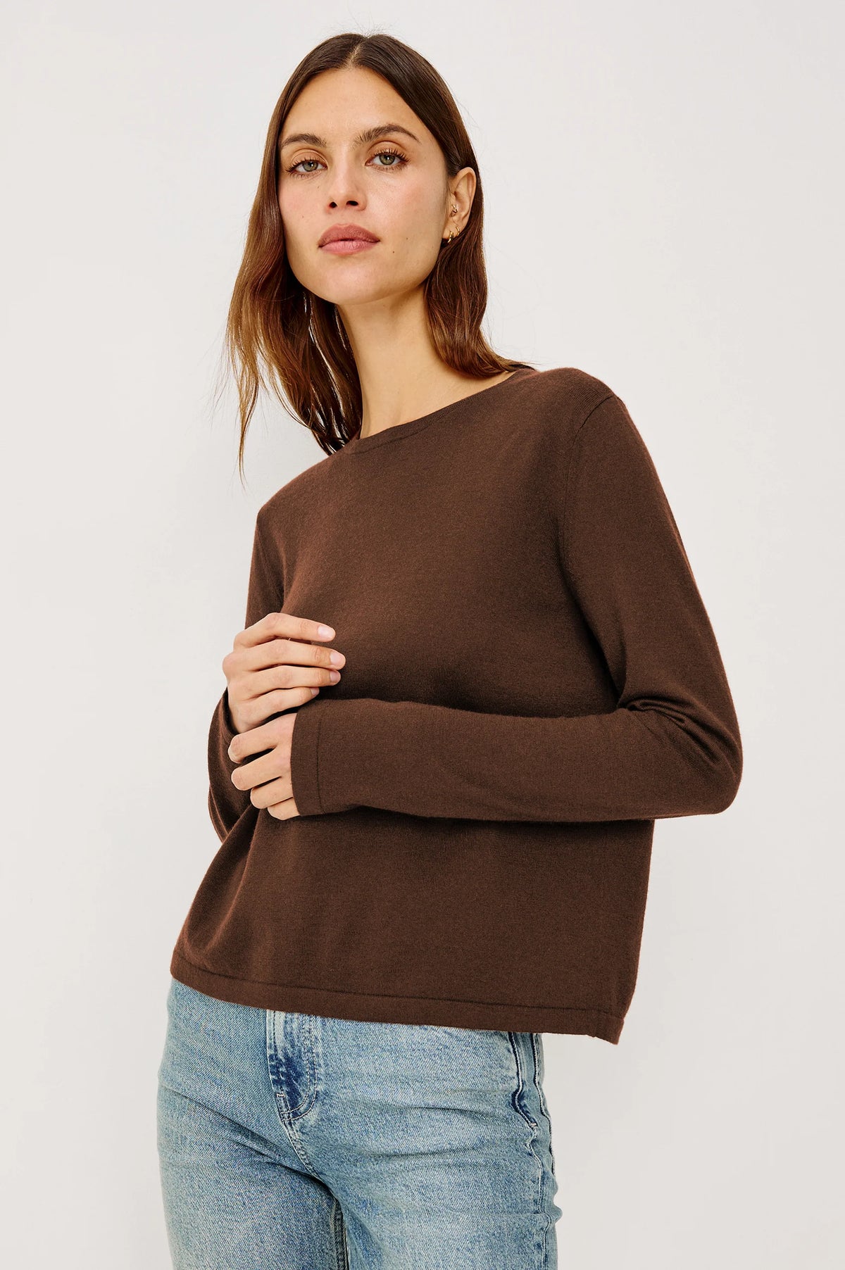 Cotton Cashmere Long Sleeve Tee Espresso