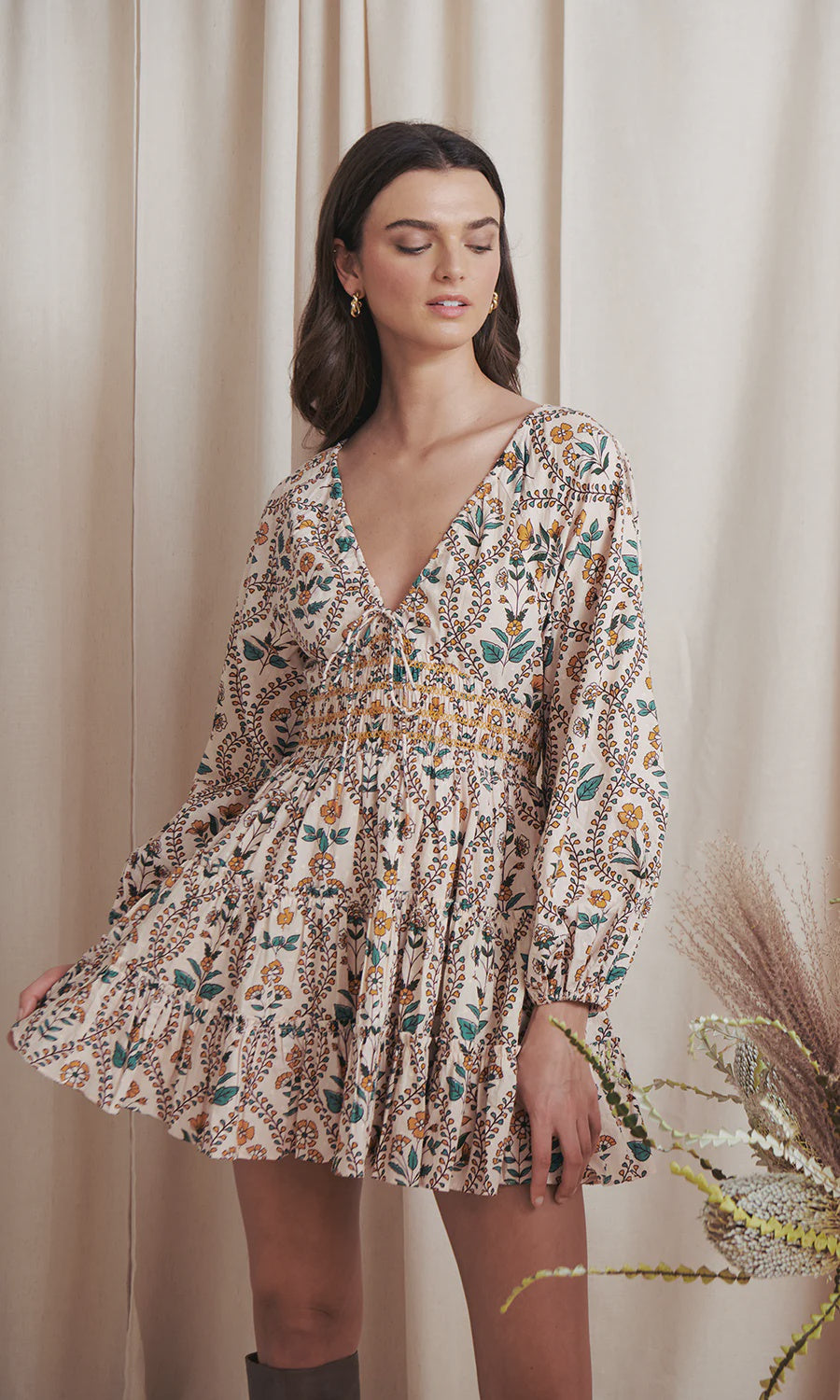 Gale Marigold Tile Mini Dress