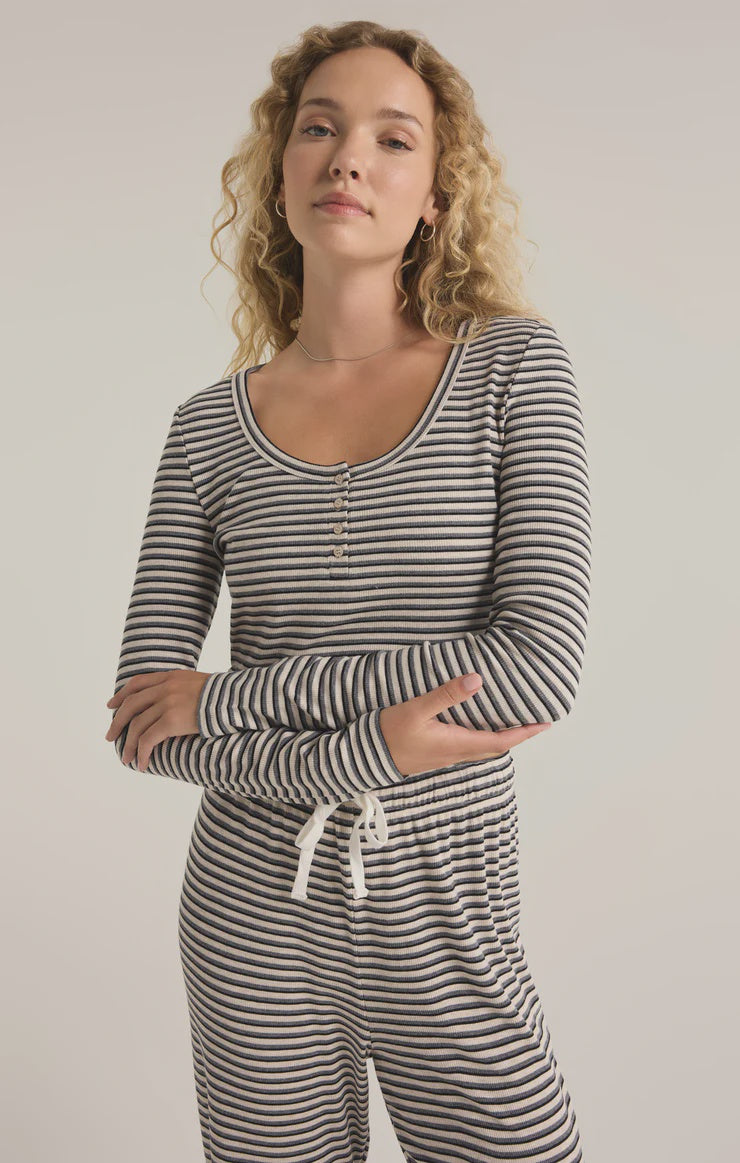 Constance Stripe LS Top in Oatmeal Heather