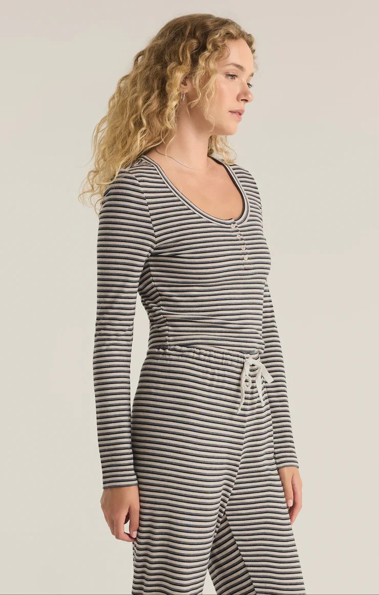 Constance Stripe LS Top in Oatmeal Heather