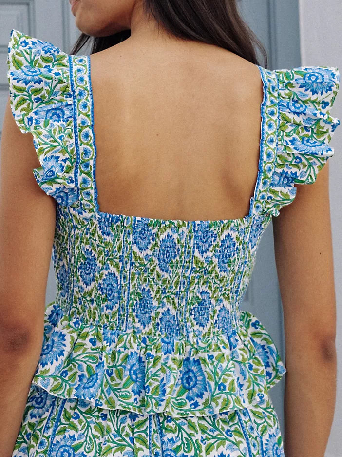 Freya Top in Peacock Border