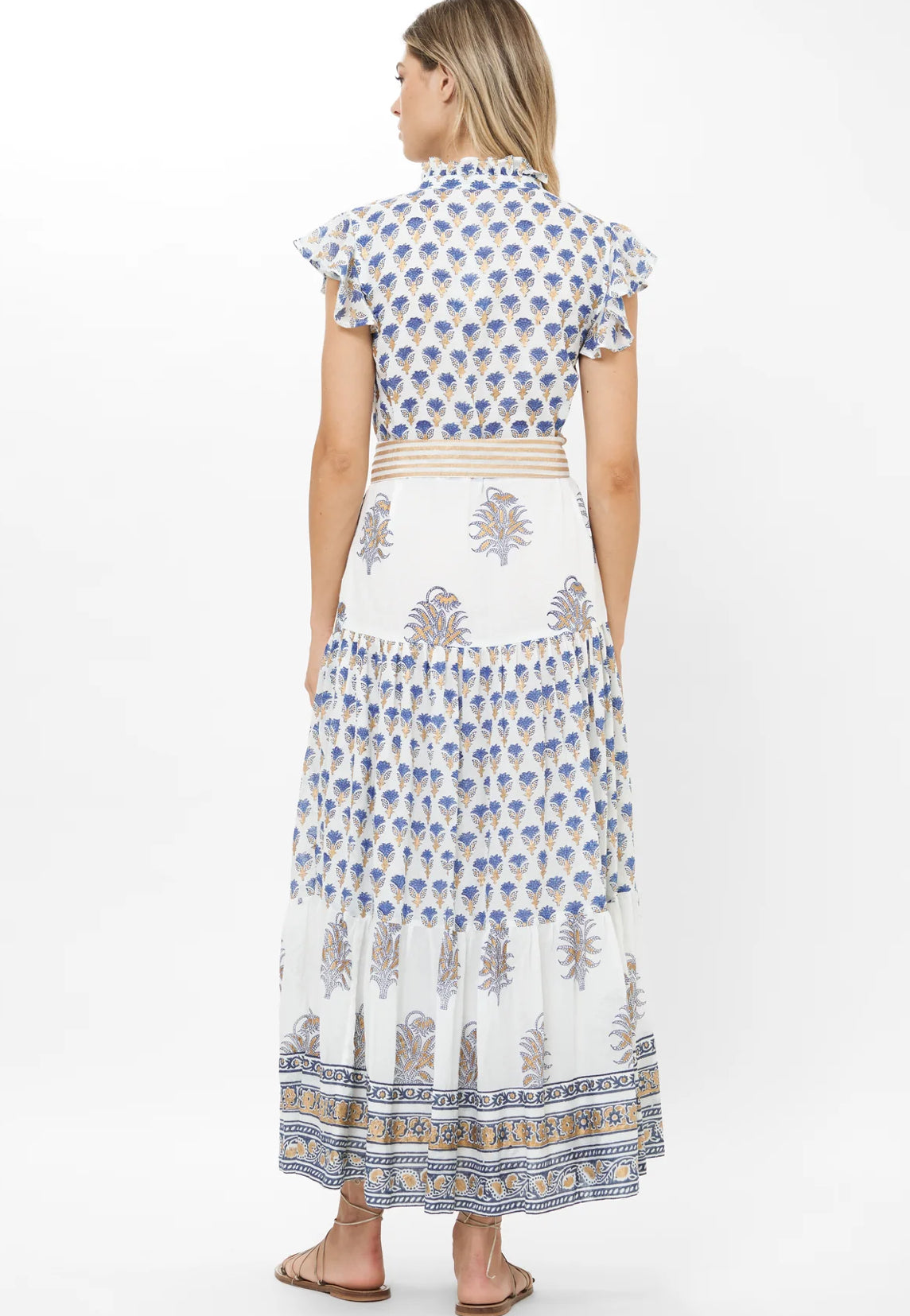 Ruffle Collar Button Maxi in Lotus Navy