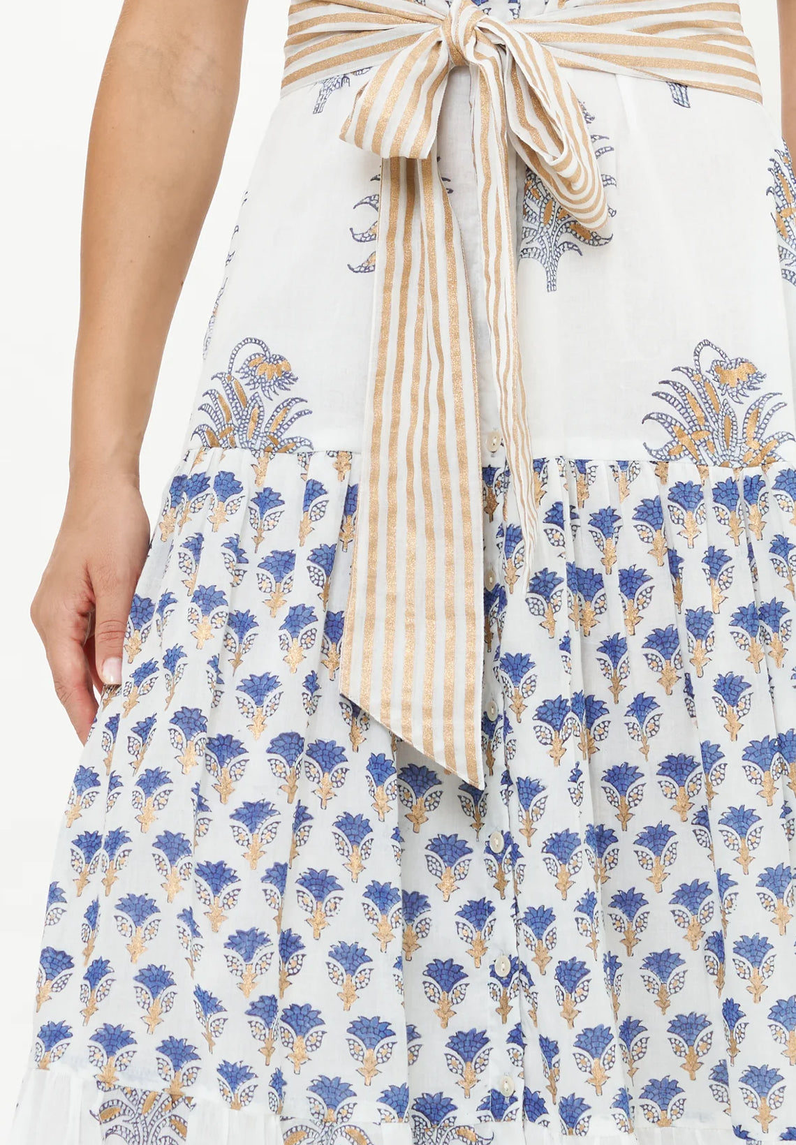 Ruffle Collar Button Maxi in Lotus Navy