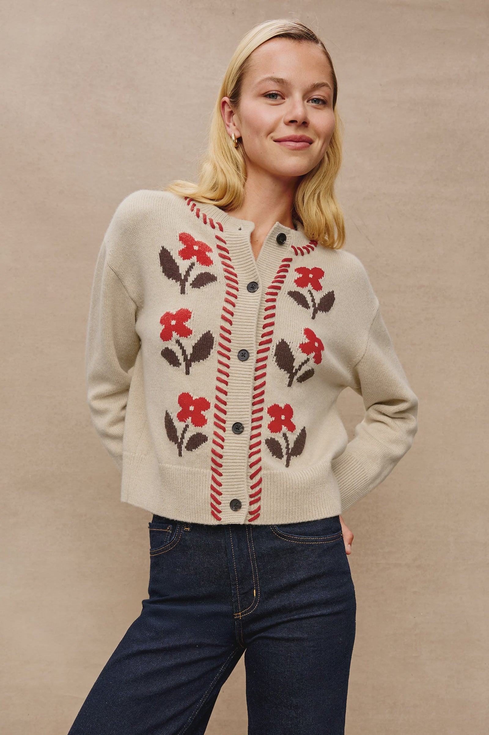 Rail's Mavie Carmine Flower Cardigan at waterlilyshop