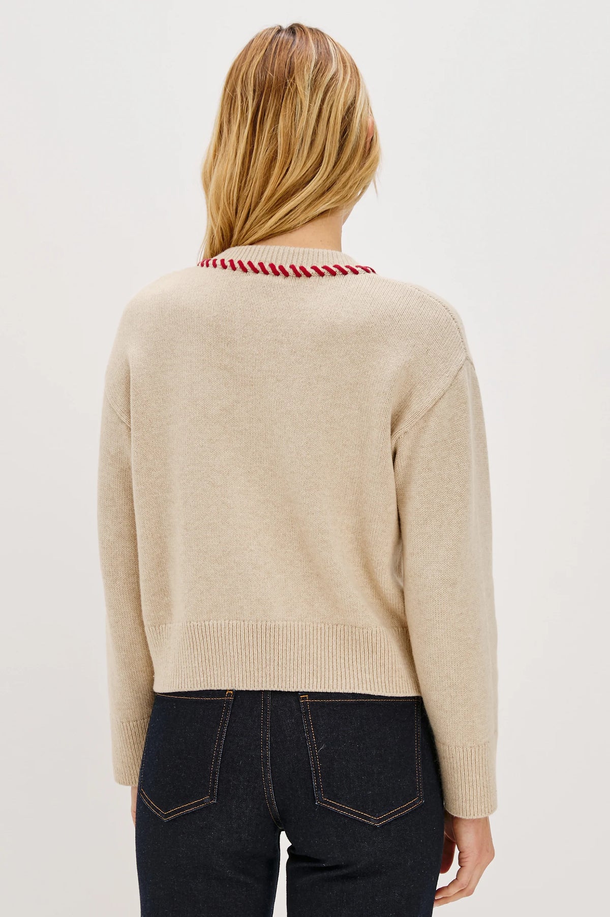 Rail&#39;s back view of Mavie Carmine Flower Cardigan at waterlilyshop