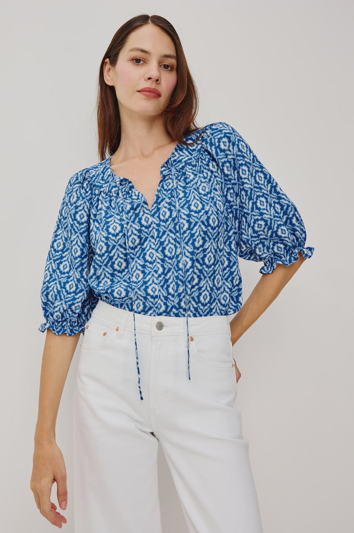 Belina Top in Blue Ikat