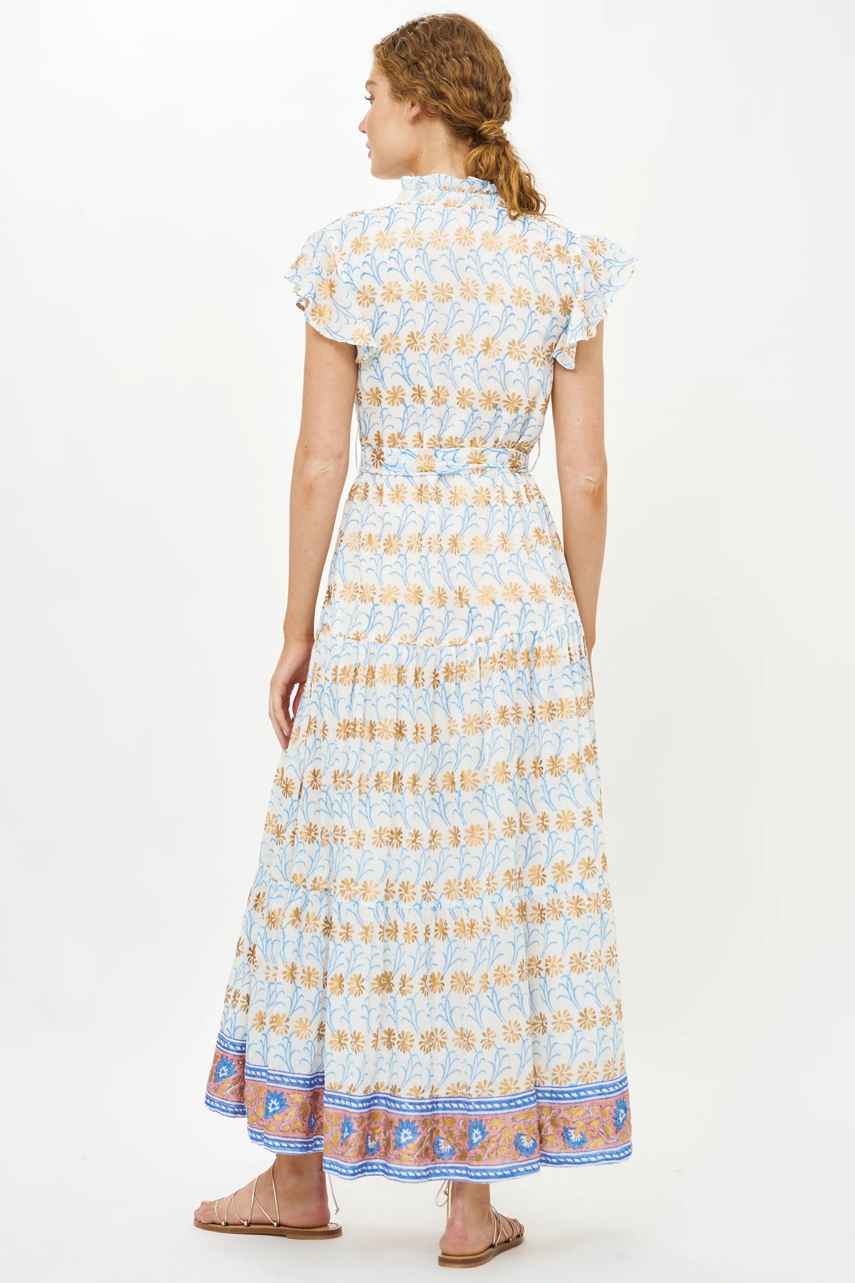 Ruffle Collar Button Maxi in Geneva Blue