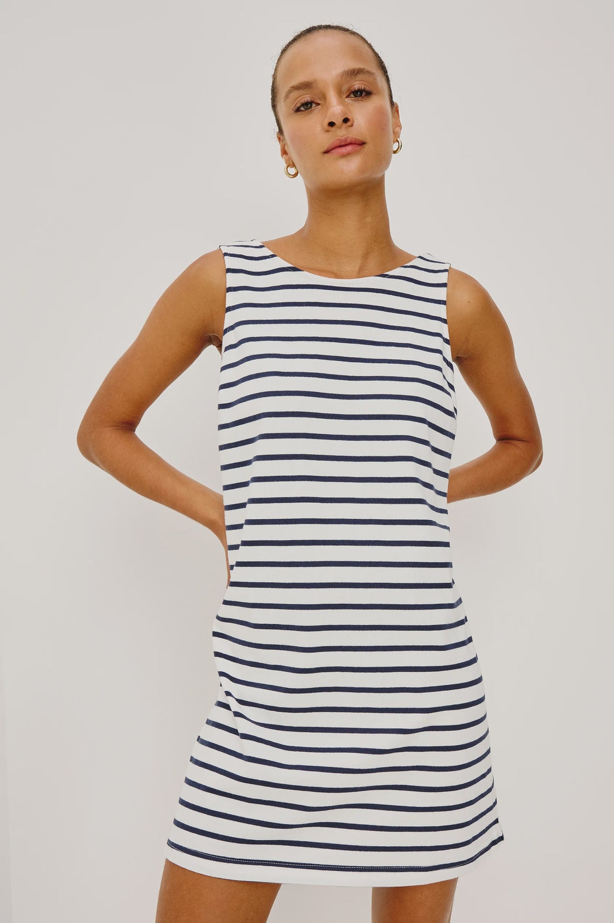 Kaylee Dress in Ivory Navy Stripe