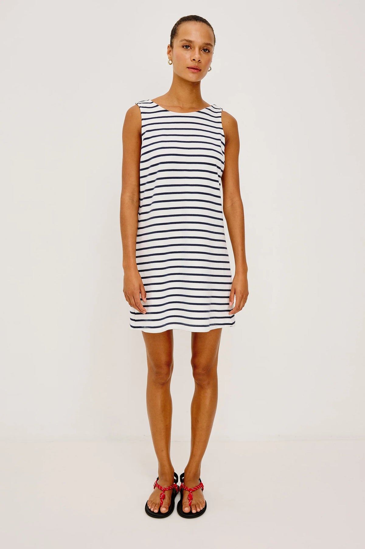 Kaylee Dress in Ivory Navy Stripe