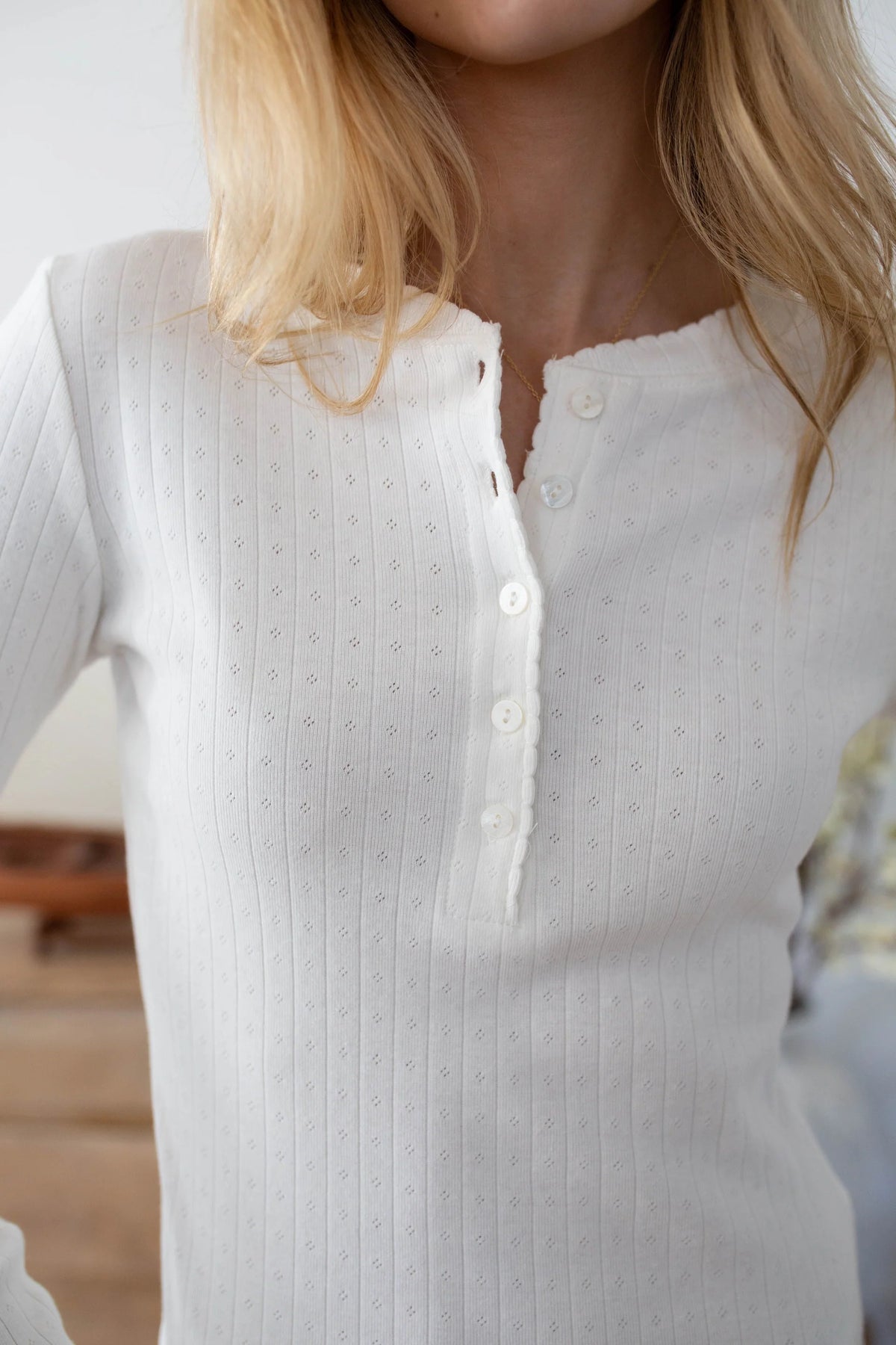 Pointelle Long Sleeve Henley