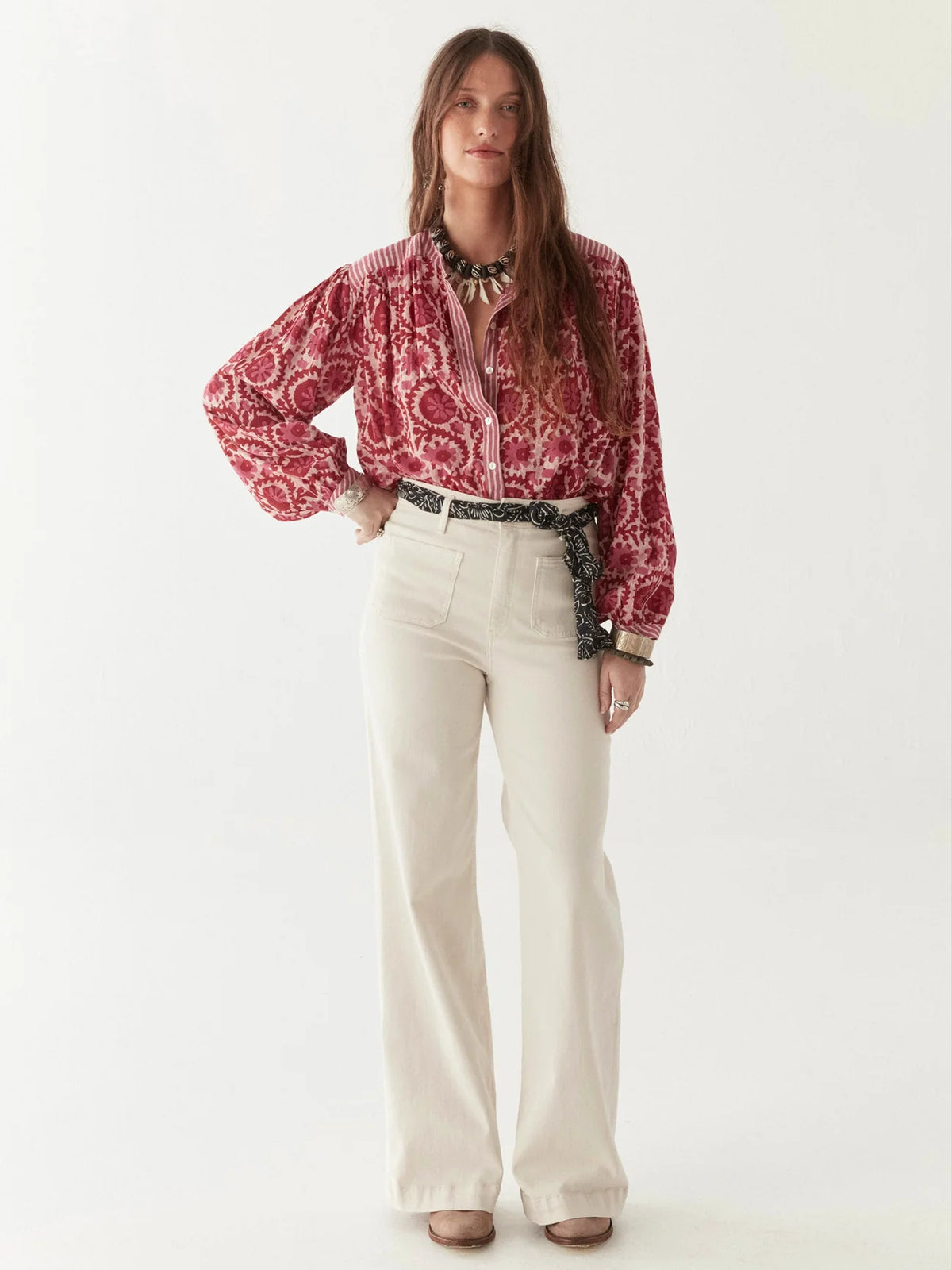 Leandra Blouse in Flamingo Grooves from Maison Hotel