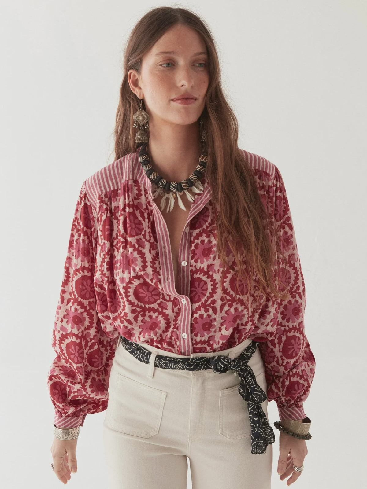 Leandra Blouse in Flamingo Grooves from Maison Hotel