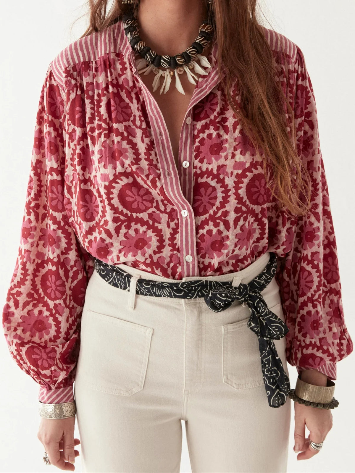 Leandra Blouse in Flamingo Grooves from Maison Hotel