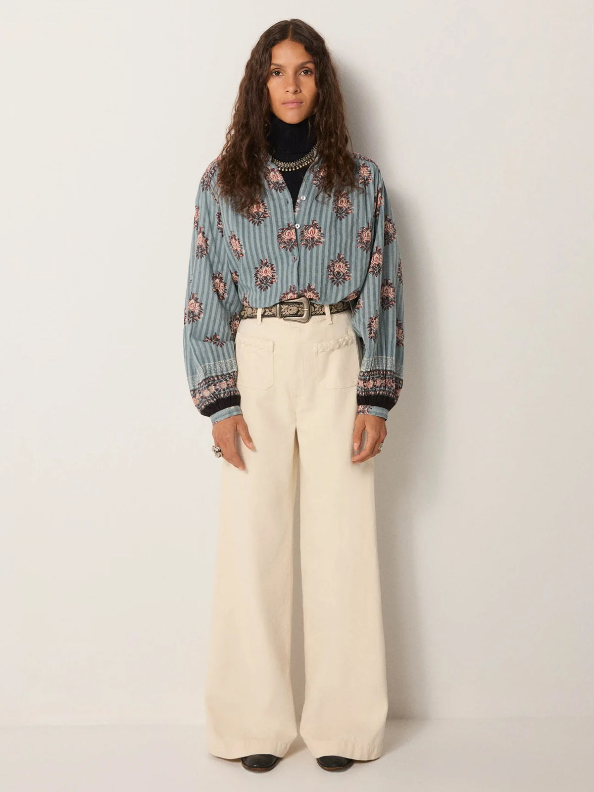Maison Hotel Waterlilies Omara Cerulean Blue Blouse at waterilyshop