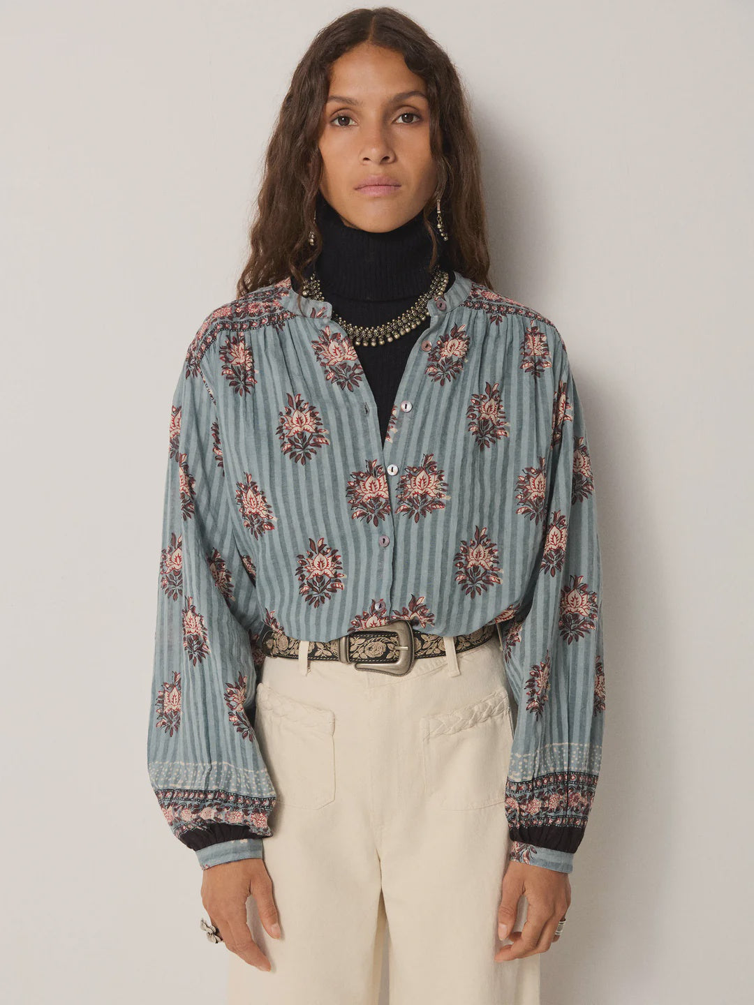 Maison Hotel Waterlilies Omara Cerulean Blue Blouse at waterilyshop
