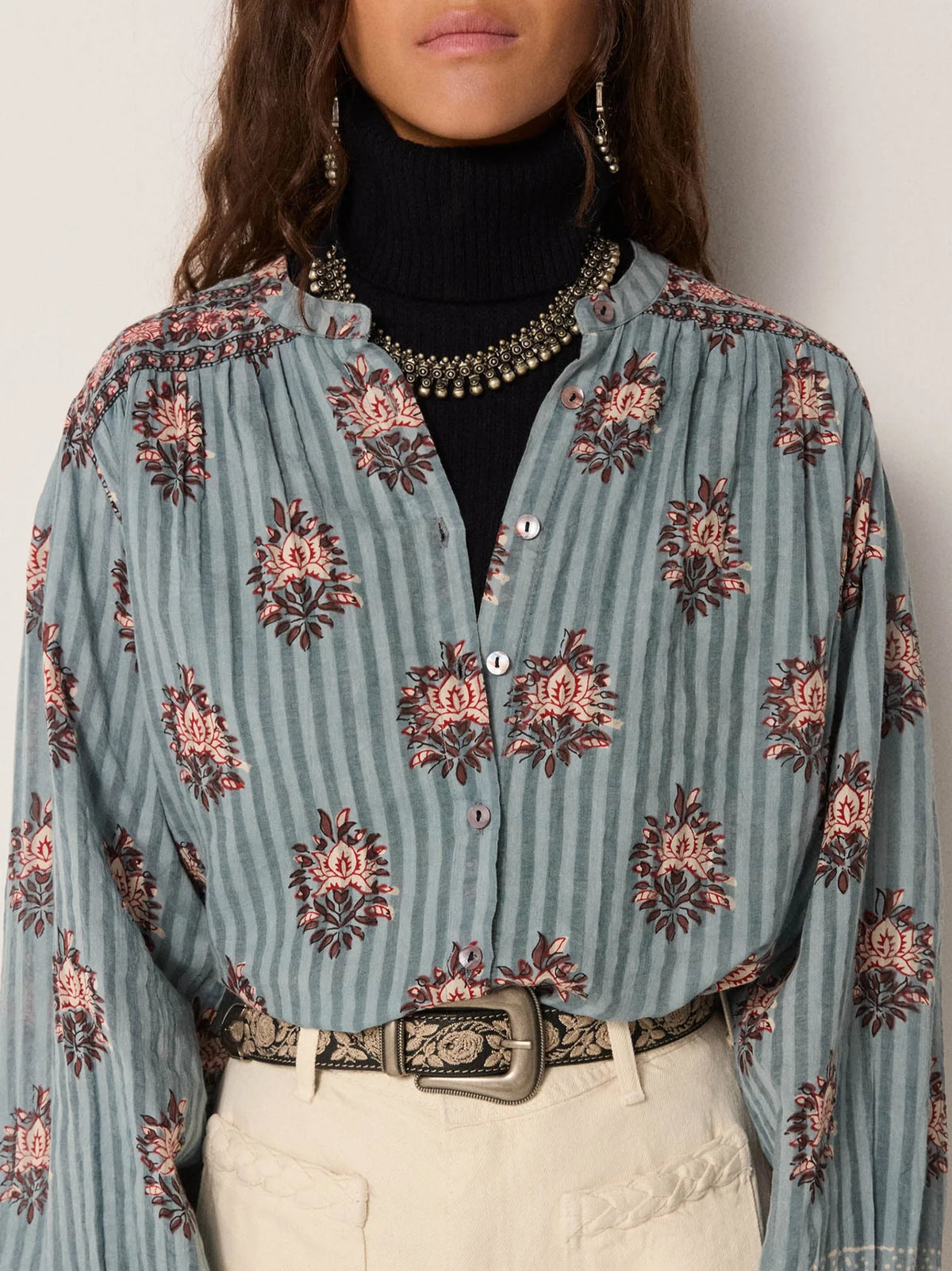 Maison Hotel Waterlilies Omara Cerulean Blue Blouse at waterilyshop