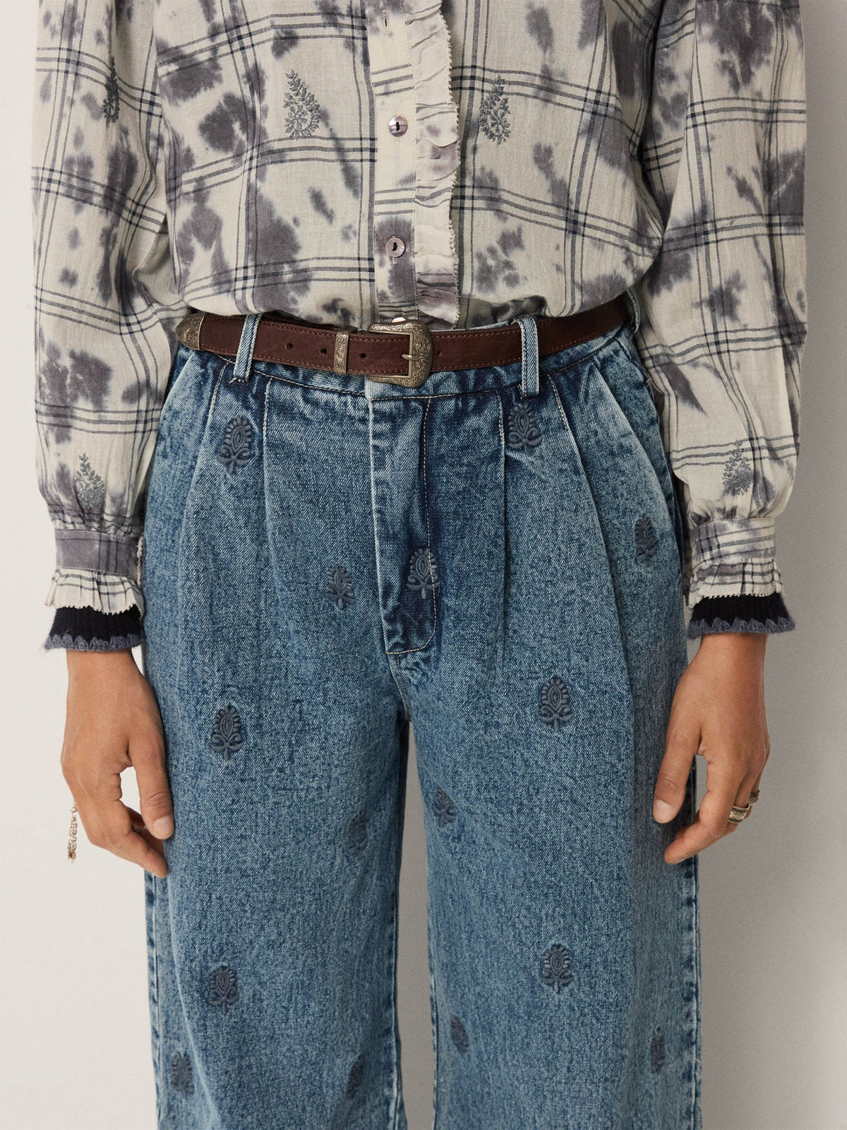 Maison Hotel&#39;s embroidered denim Paco Pant in Hamptons Blue available at waterlilyshop