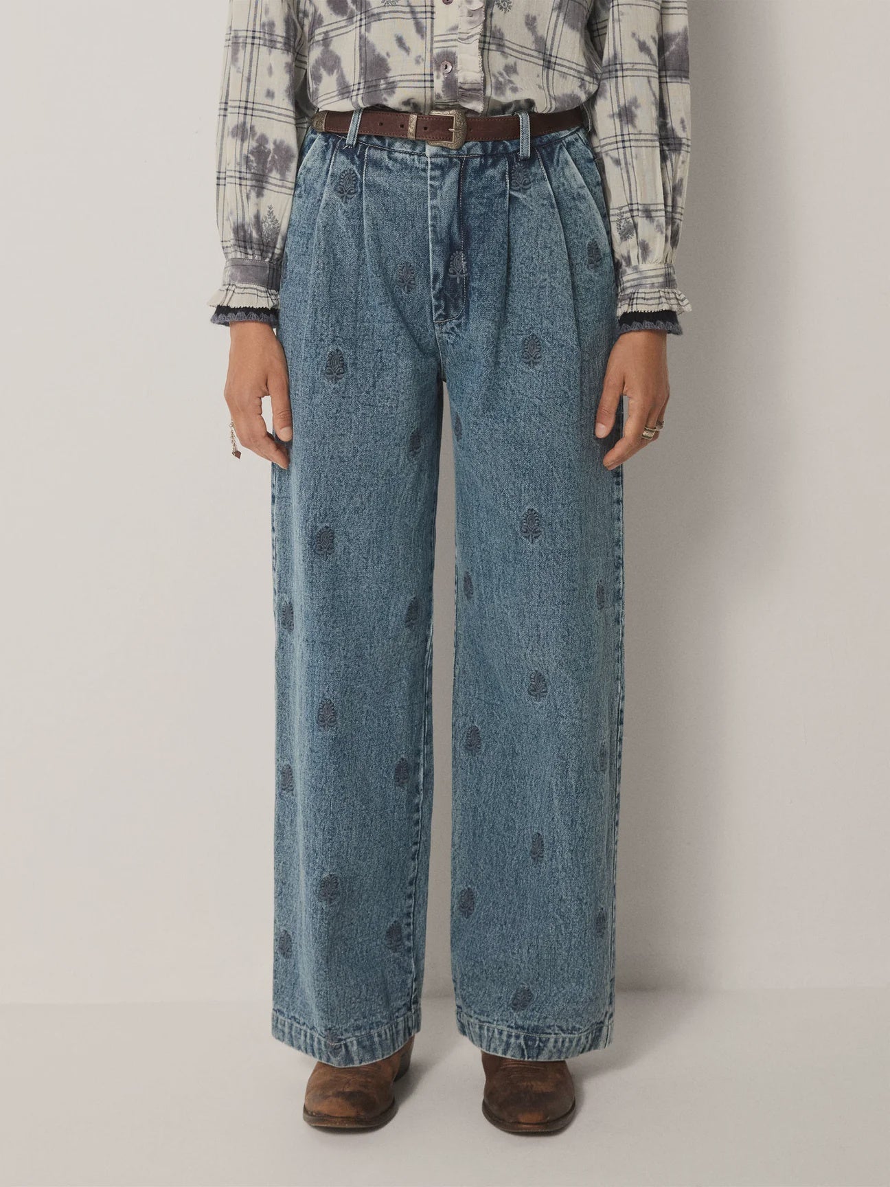 Maison Hotel's embroidered denim Paco Pant in Hamptons Blue available at waterlilyshop