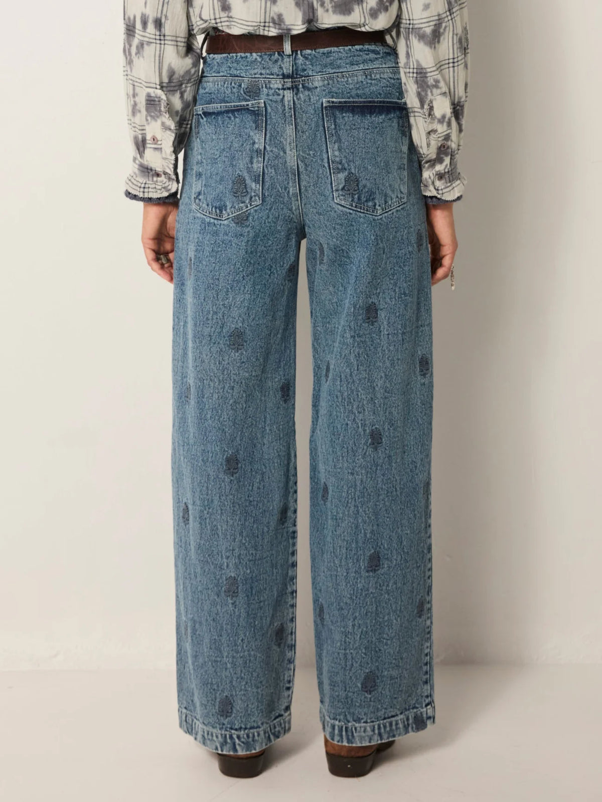 Maison Hotel&#39;s embroidered denim Paco Pant in Hamptons Blue available at waterlilyshop