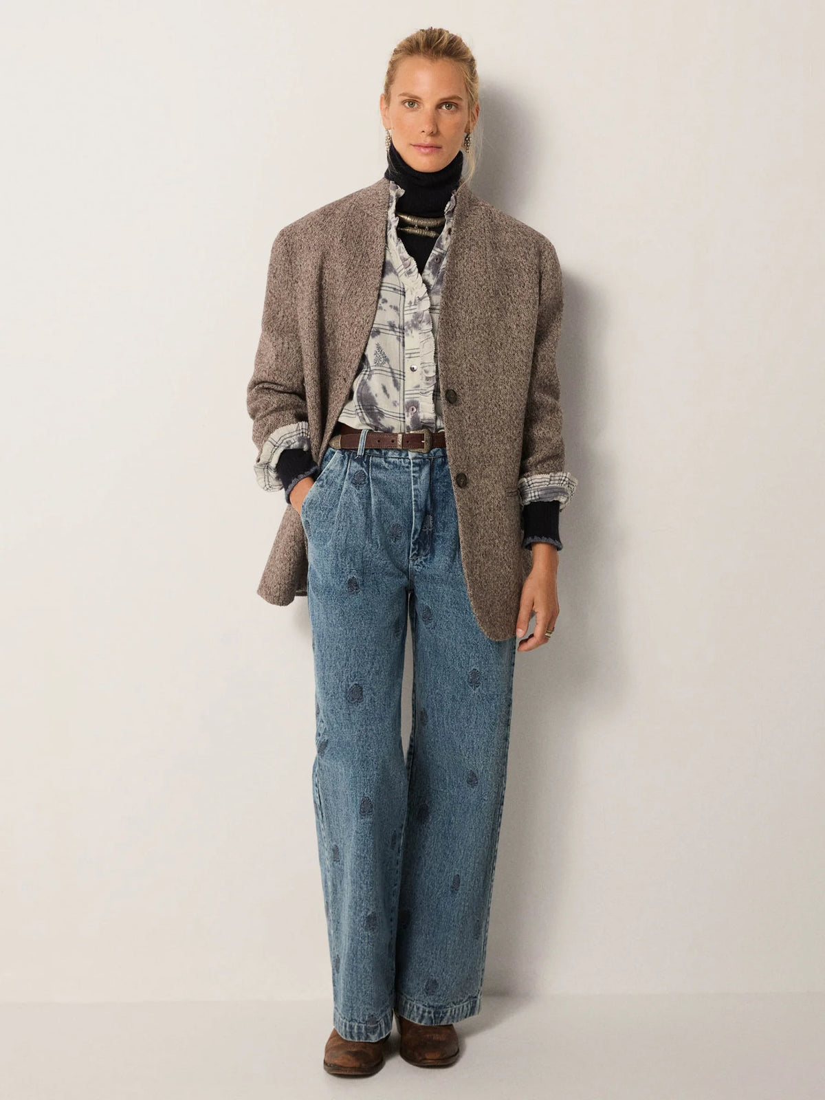 Maison Hotel&#39;s embroidered denim Paco Pant in Hamptons Blue available at waterlilyshop