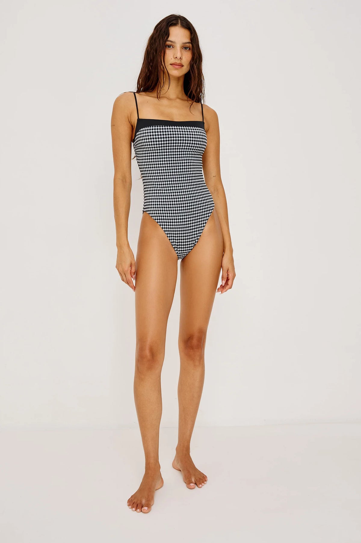 Marbella One Piece in Black White Gingham by Rails
