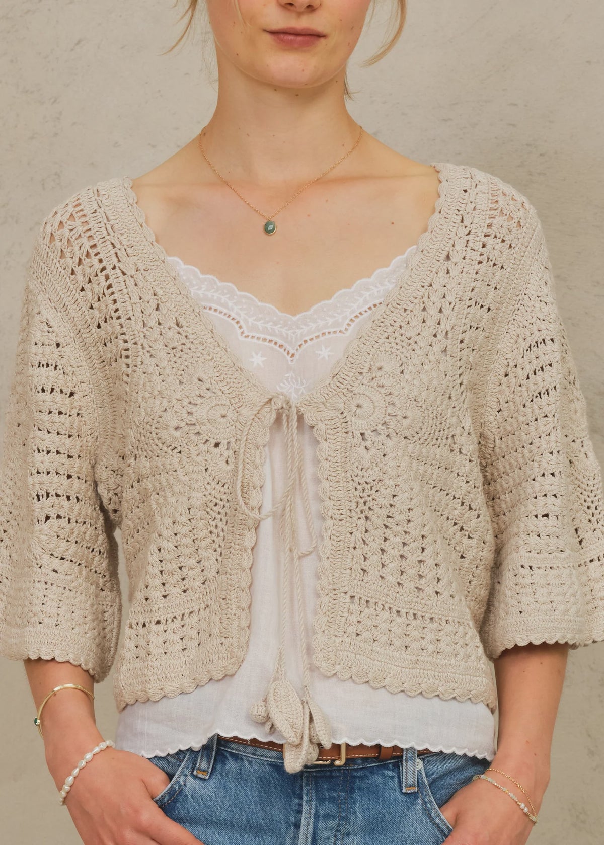 Mango Crochet Cropped Cardigan from Mabe