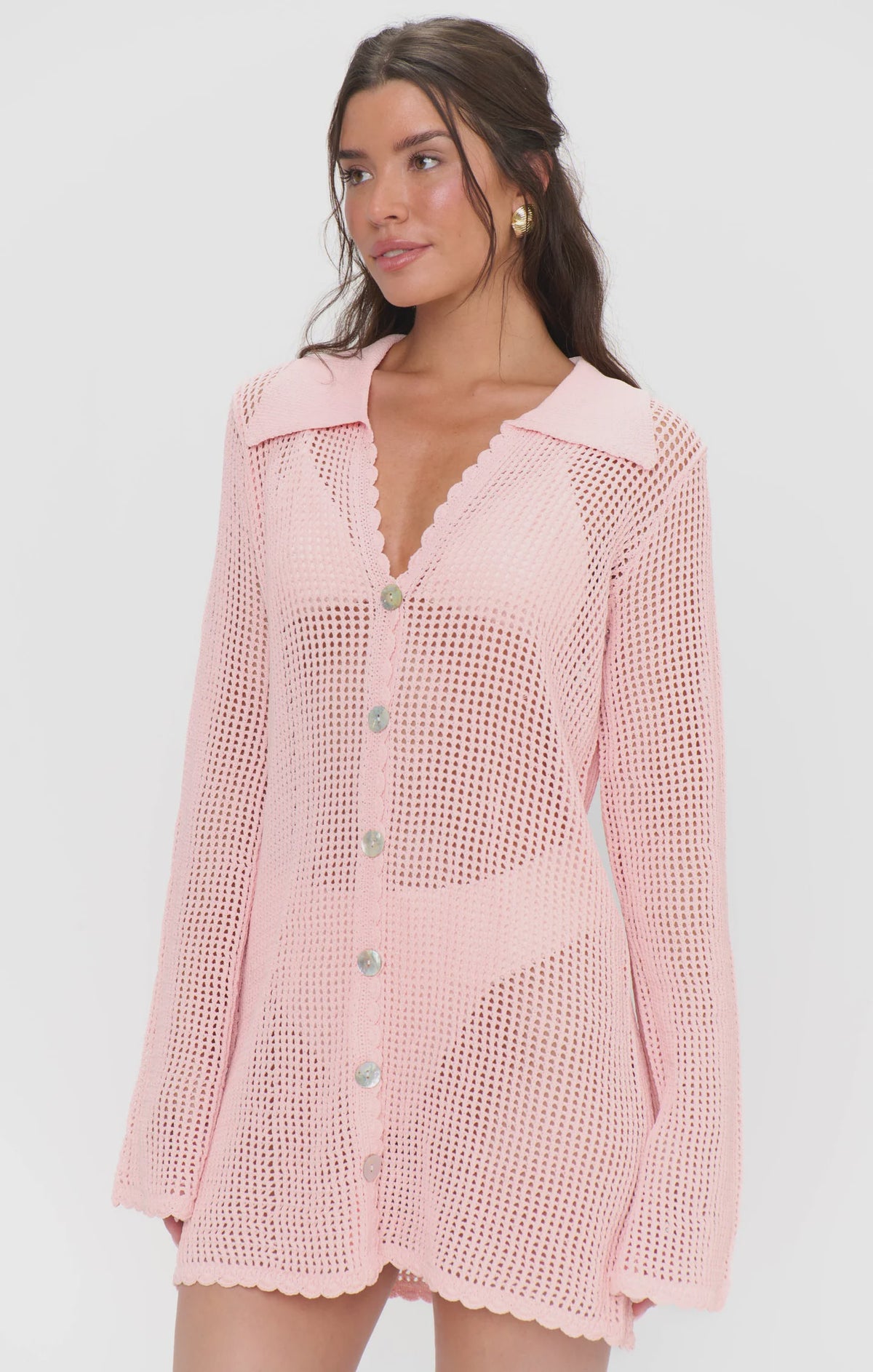 Button Up Coverup in Peachy Pink