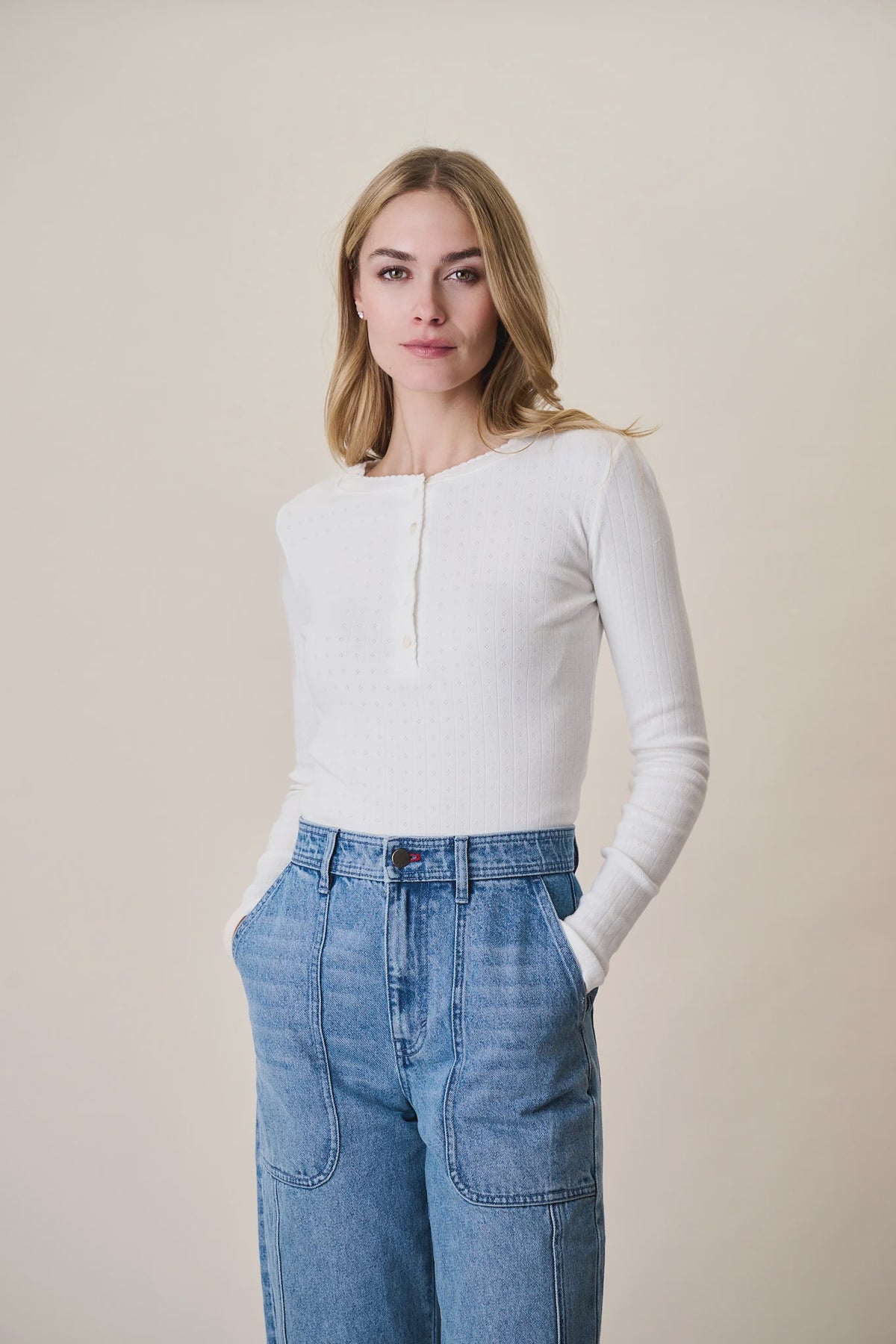 Pointelle Long Sleeve Henley