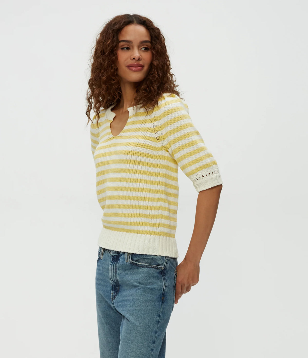 Michael Starts Rosanna Striped Puff Sleeve Sweater