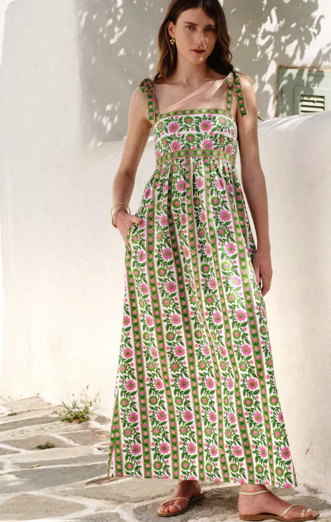 Mykonos Dress in Emerald Border