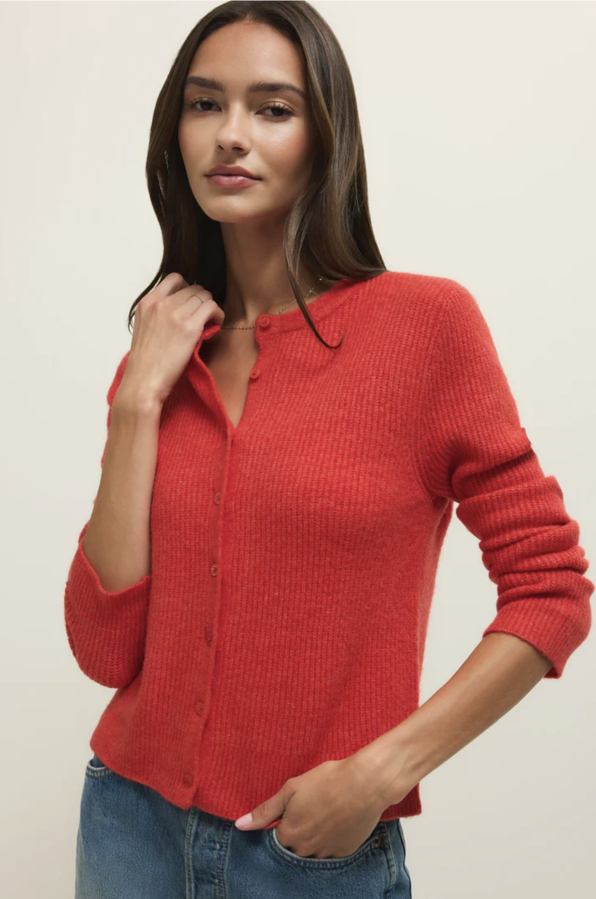 Medina Rib Cardi in Red Lotus
