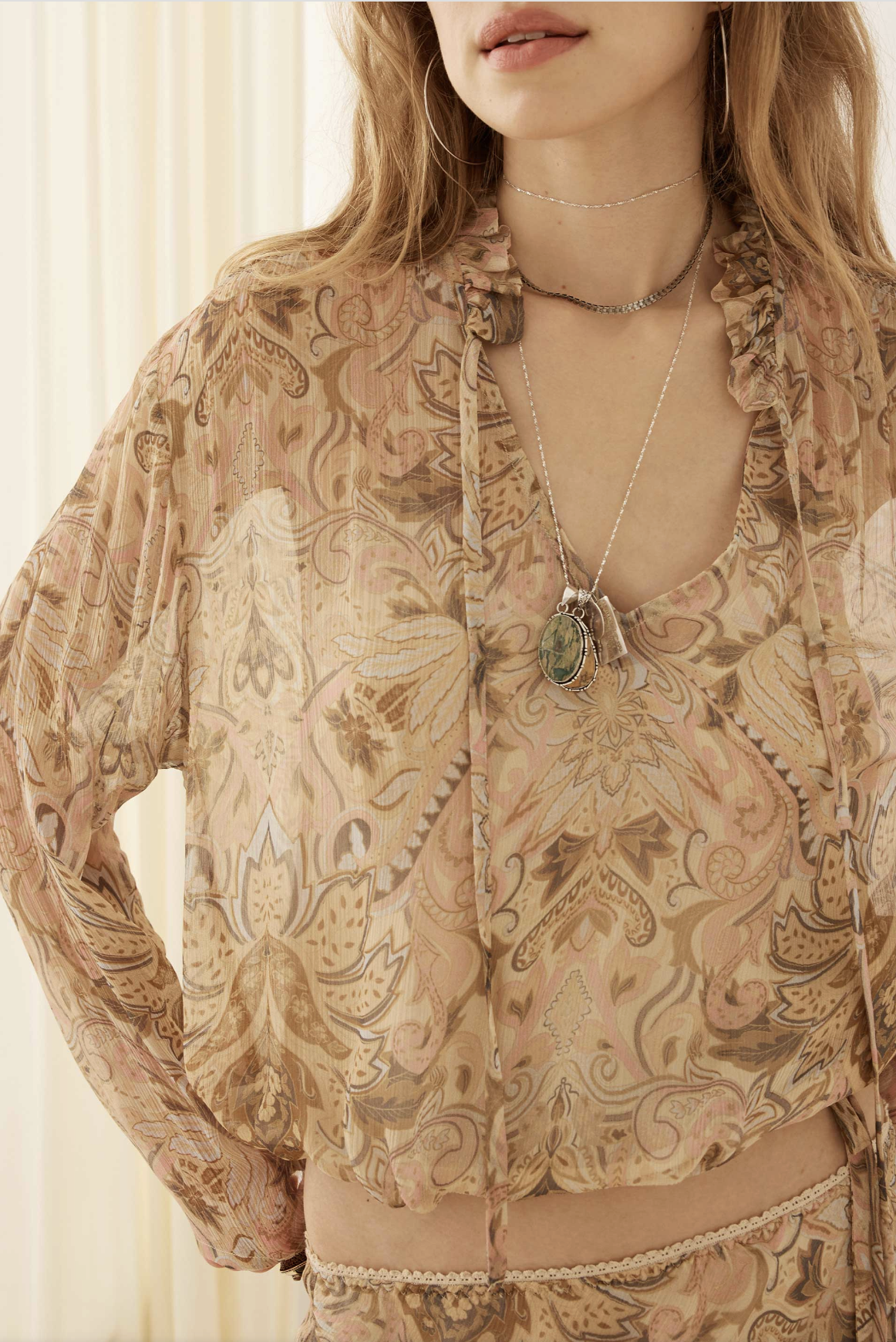 Damask Long Sleeve Blouse