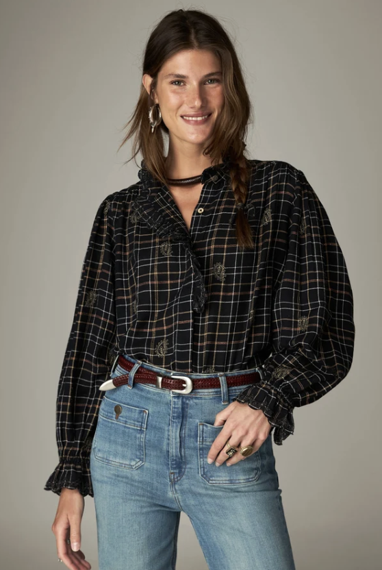 Coco Blouse in Noir Plaid