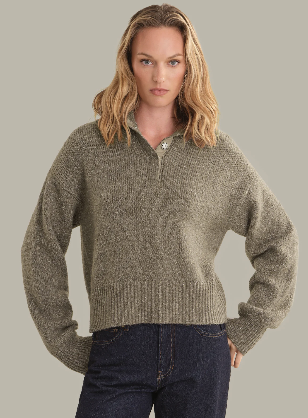 Boxy Snap Front Henley