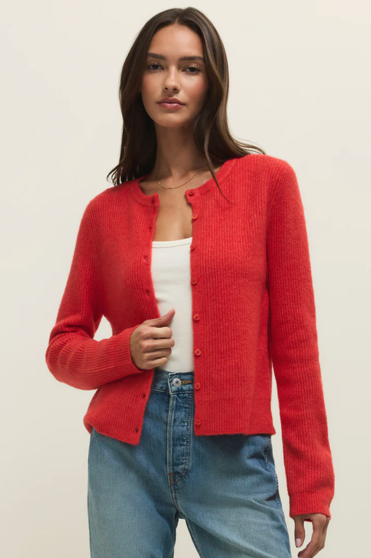 Medina Rib Cardi in Red Lotus