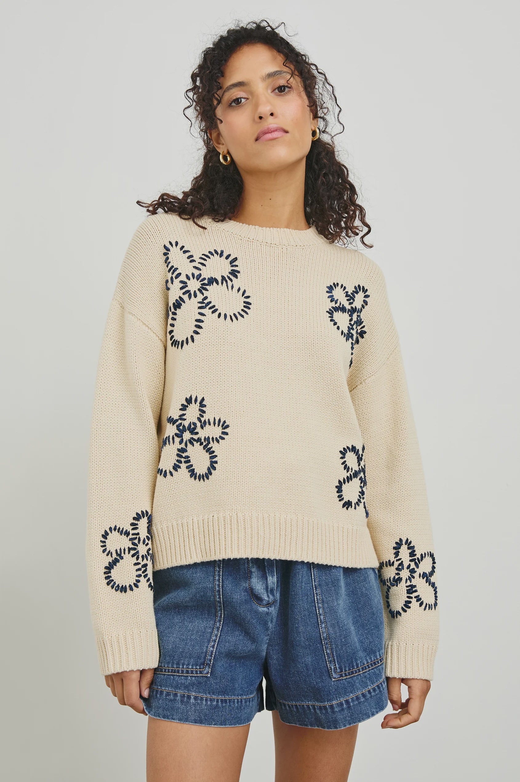 Rails Zoey Ivory Navy Stitched Sweater