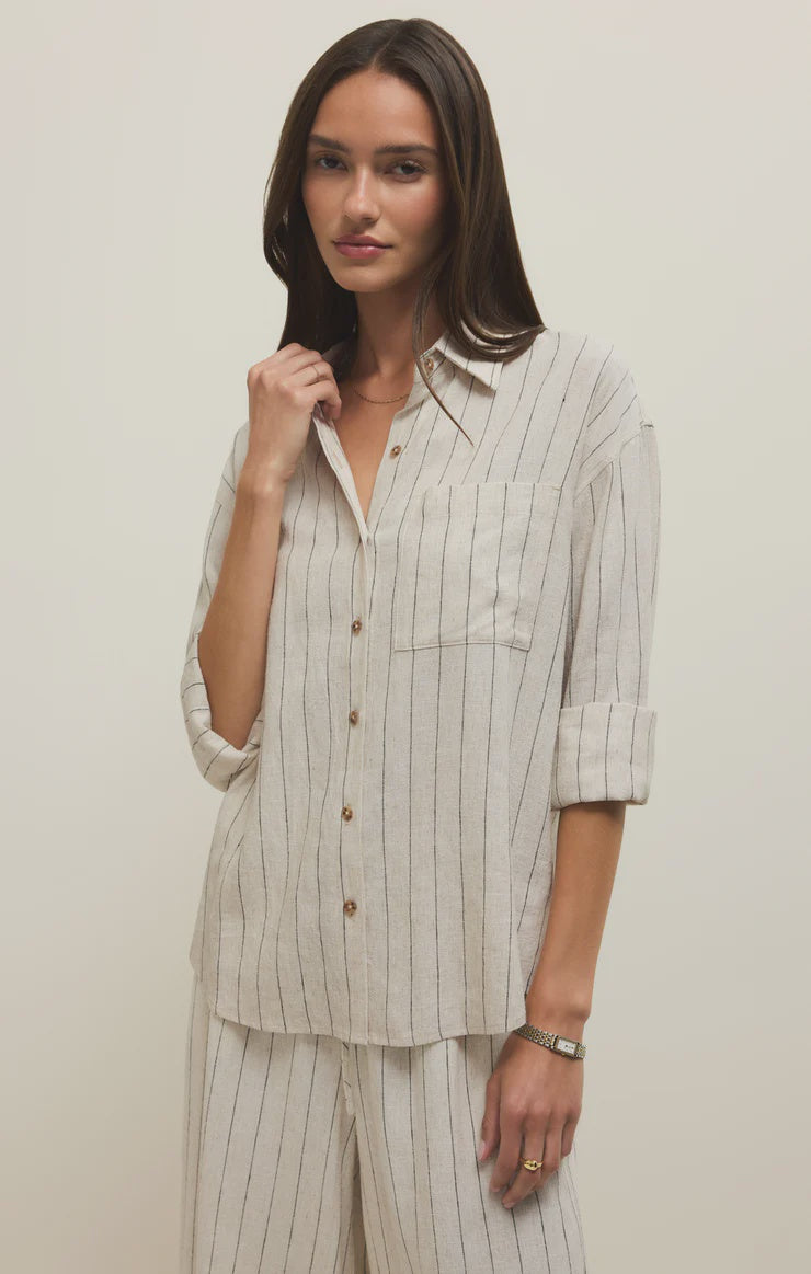 Z Supply's Alfie Striped Button Up Top at waterlilyshop.com
