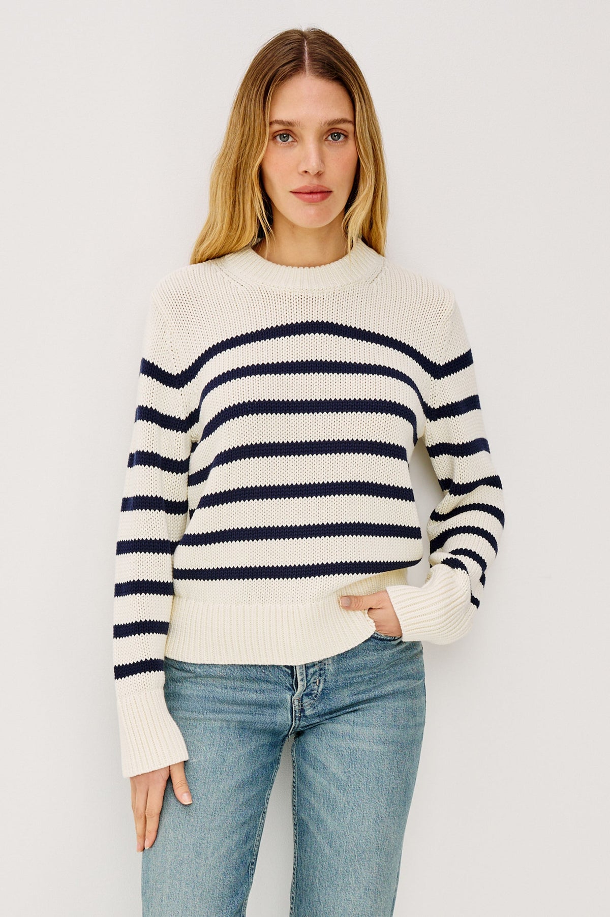 Alise Sweater in Ivory Navy Stripe