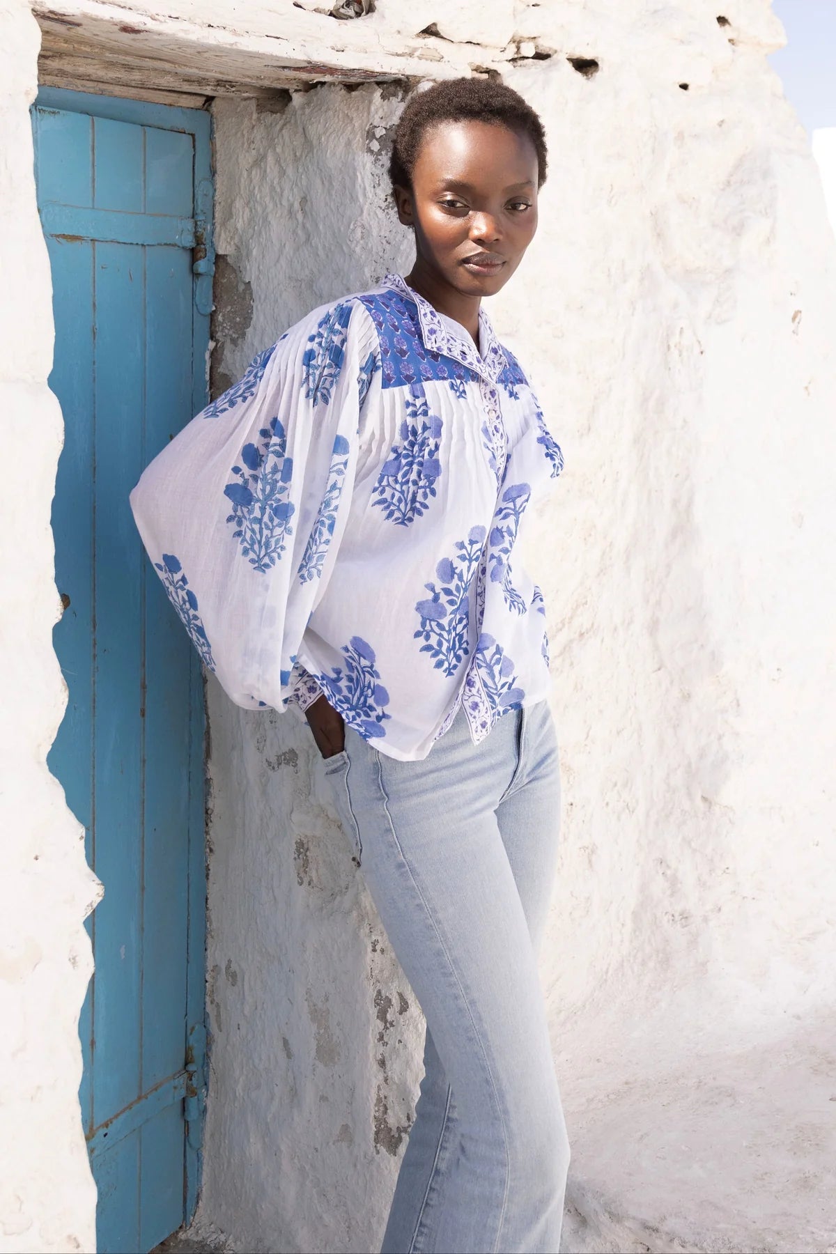 Mandarin Blouse in Salvia Blue