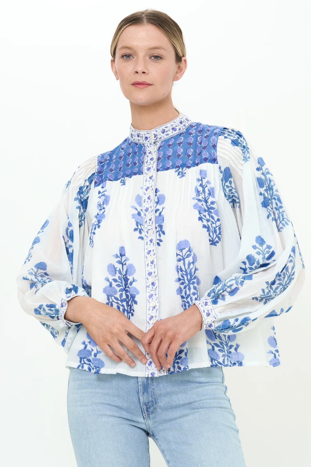 Mandarin Blouse in Salvia Blue