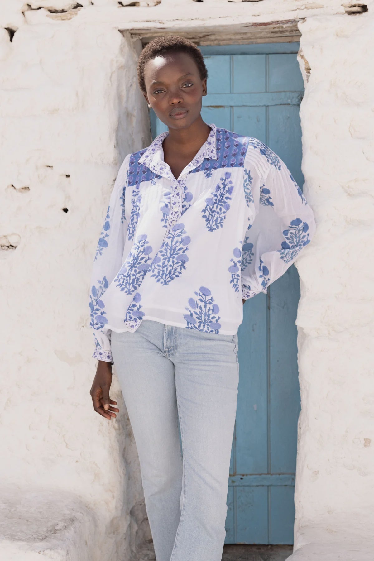 Mandarin Blouse in Salvia Blue