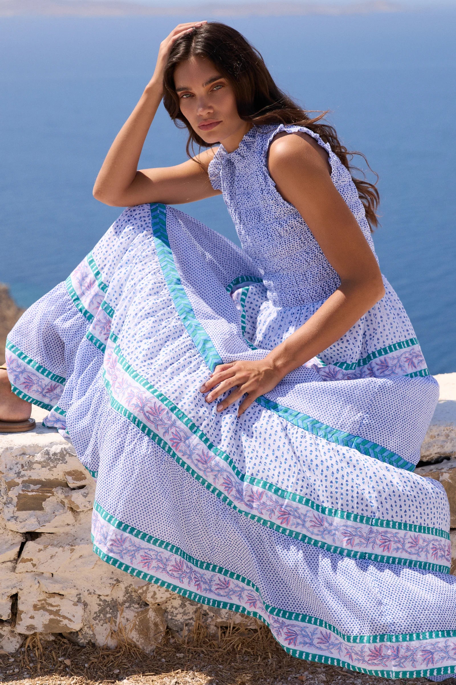 capri smocked maxi dress Baltic Born Womens Capri Smocked Maxi Dress | White Multi Print