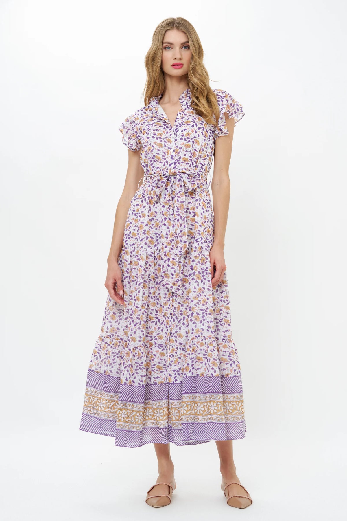 Cotswald Navy Ruffle Collar Button Maxi