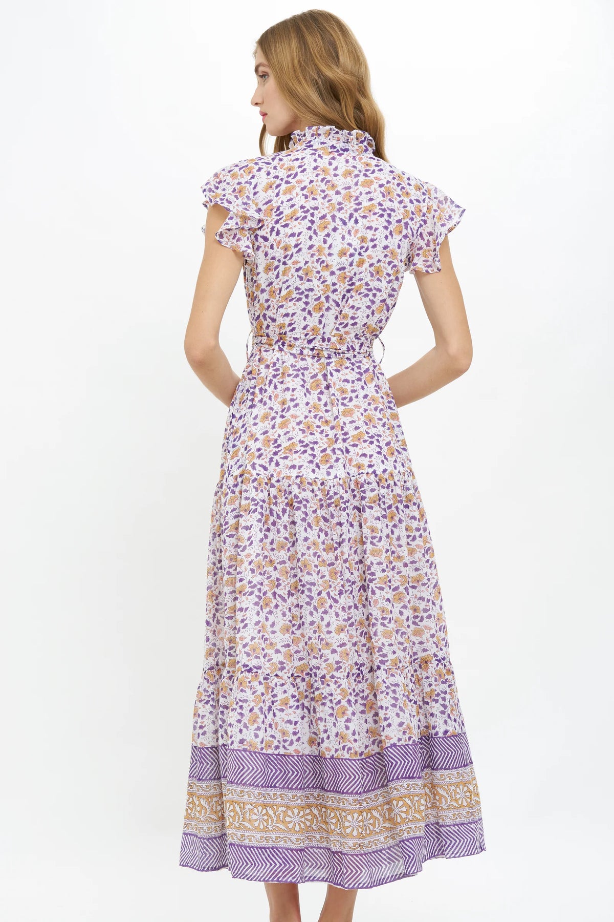 Cotswald Navy Ruffle Collar Button Maxi