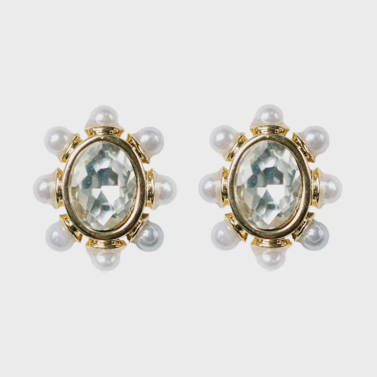 Crystal Pearl Oval Studs