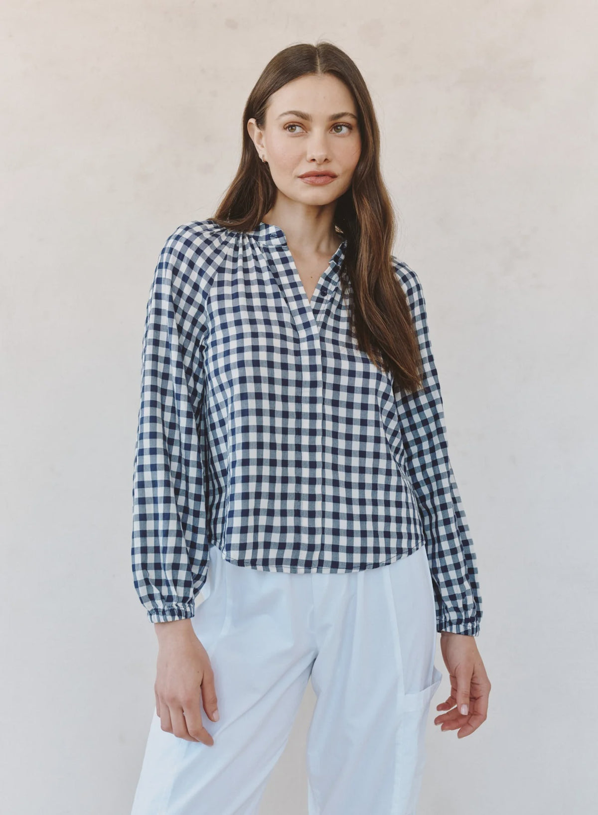 Gingham Shirred Raglan Shirt