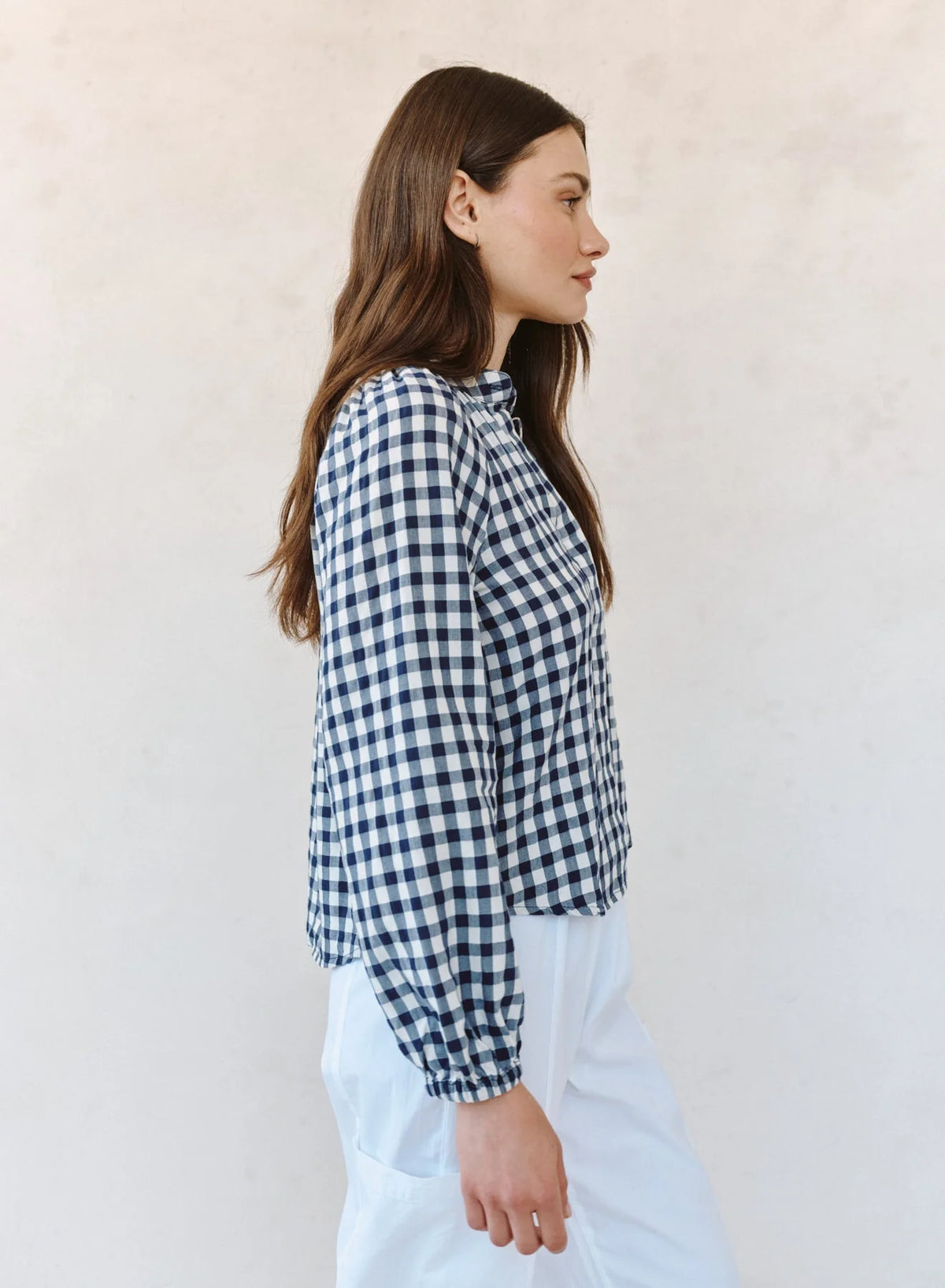 Gingham Shirred Raglan Shirt